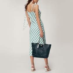 Pre Owned Furla Teal Blue Soft Leather Tote