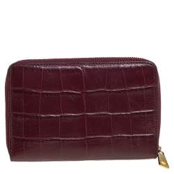 Pre Owned Furla Burgundy Croc Embossed Leather Zip Around Wallet.