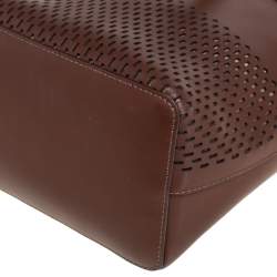 Pre Owned Furla Brown Perforated Leather Stacy Drawstring Bucket Bag