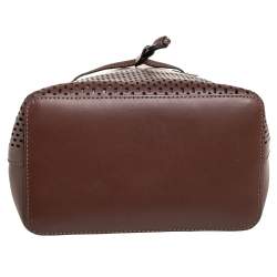 Pre Owned Furla Brown Perforated Leather Stacy Drawstring Bucket Bag