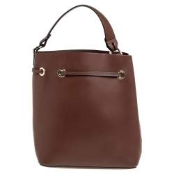 Pre Owned Furla Brown Perforated Leather Stacy Drawstring Bucket Bag