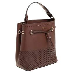 Pre Owned Furla Brown Perforated Leather Stacy Drawstring Bucket Bag