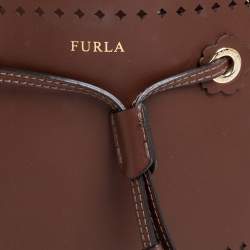 Pre Owned Furla Brown Perforated Leather Stacy Drawstring Bucket Bag
