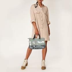 Pre Owned Furla Grey/Black Rubber and Python Embossed Leather Medium Candy Satchel