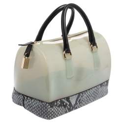Pre Owned Furla Grey/Black Rubber and Python Embossed Leather Medium Candy Satchel