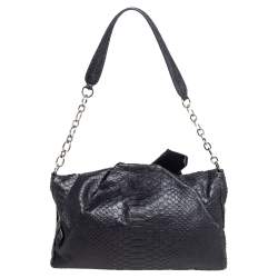 Pre Owned حقيبة كتف فورلا جلد نقشة الثعبان أسود بقلاب