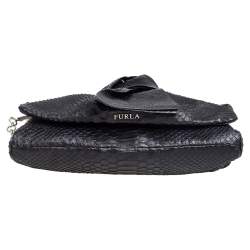 Pre Owned حقيبة كتف فورلا جلد نقشة الثعبان أسود بقلاب