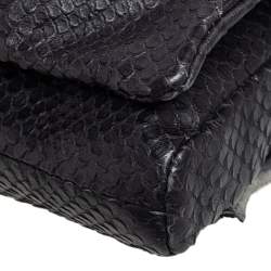 Pre Owned حقيبة كتف فورلا جلد نقشة الثعبان أسود بقلاب