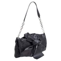 Pre Owned حقيبة كتف فورلا جلد نقشة الثعبان أسود بقلاب