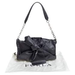 Pre Owned حقيبة كتف فورلا جلد نقشة الثعبان أسود بقلاب