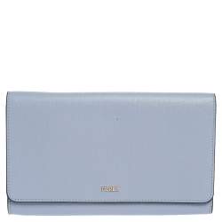 Pre Owned Furla Blue Leather Allegra Flap Clutch