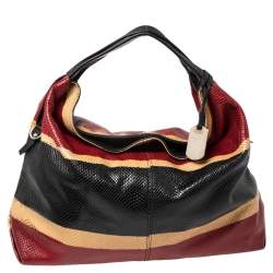 Pre Owned Furla Multicolor Python Embossed Leather Hobo