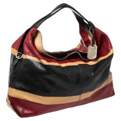 Pre Owned Furla Multicolor Python Embossed Leather Hobo