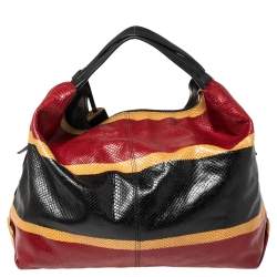 Pre Owned Furla Multicolor Python Embossed Leather Hobo