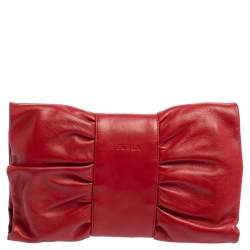 Pre Owned Furla Red Leather Bow Clutch