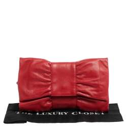 Pre Owned Furla Red Leather Bow Clutch