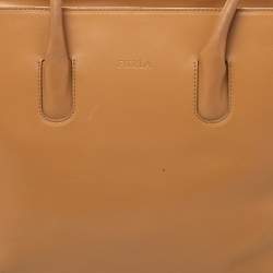 Pre Owned Furla Tan Leather Top Zip Tote