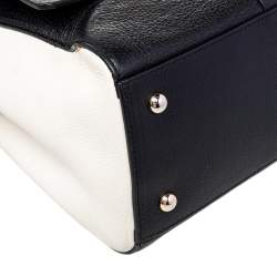 Furla Black/White Leather Flap Top Handle Bag