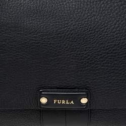 Furla Black/White Leather Flap Top Handle Bag