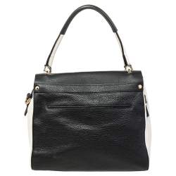 Furla Black/White Leather Flap Top Handle Bag