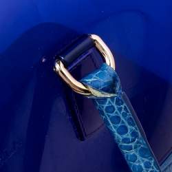 Pre Owned Furla Blue Rubber and Croc Embossed Leather Medium Candy Satchel