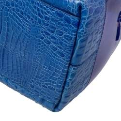 Pre Owned Furla Blue Rubber and Croc Embossed Leather Medium Candy Satchel