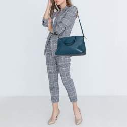 Pre Owned Furla Blue Leather Large Giada Satchel