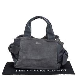 Pre Owned Furla Grey Suede and Leather Side Bow Satchel