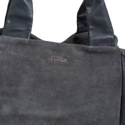 Pre Owned Furla Grey Suede and Leather Side Bow Satchel