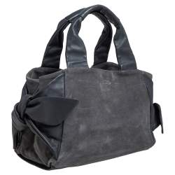 Pre Owned Furla Grey Suede and Leather Side Bow Satchel
