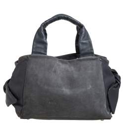 Pre Owned Furla Grey Suede and Leather Side Bow Satchel