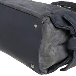 Pre Owned Furla Grey Suede and Leather Side Bow Satchel