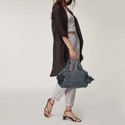 Pre Owned Furla Grey Suede and Leather Side Bow Satchel