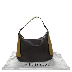 Furla Two Tone Brown Leather Top Zip Hobo