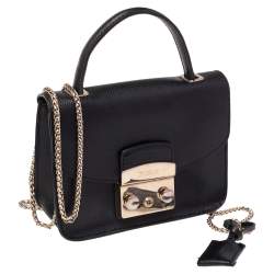 Pre Owned Furla Black Leather Mini Metropolis Top Handle Bag