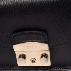 Pre Owned Furla Black Leather Mini Metropolis Top Handle Bag
