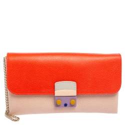Pre Owned Furla Multicolor Leather Metropolis Chain Clutch