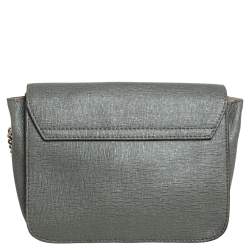 Pre Owned Furla Greyish Green Leather Mini Metropolis Chain Crossbody Bag