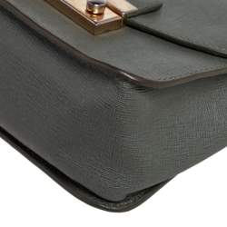 Pre Owned Furla Greyish Green Leather Mini Metropolis Chain Crossbody Bag