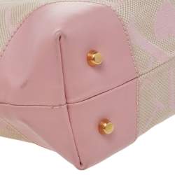 Pre Owned Furla Beige/Pink Logo Canvas And Leather Hobo