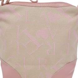 Pre Owned Furla Beige/Pink Logo Canvas And Leather Hobo