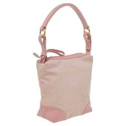 Pre Owned Furla Beige/Pink Logo Canvas And Leather Hobo