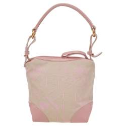 Pre Owned Furla Beige/Pink Logo Canvas And Leather Hobo