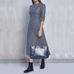 Pre Owned حقيبة يد توتس فورلا لوتس كاريأول جلد أزرق كحلي كبيرة