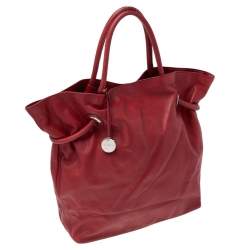 Pre Owned Furla Red Leather Drawstring Tote