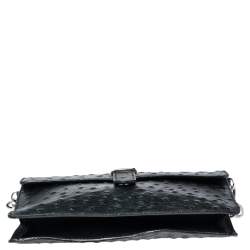 Pre Owned Furla Black Ostrich Embossed Leather and Suede Chain Clutch