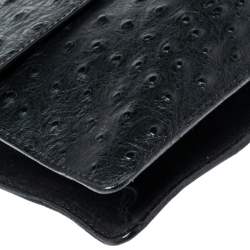 Pre Owned Furla Black Ostrich Embossed Leather and Suede Chain Clutch