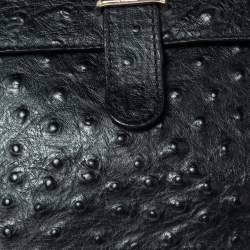 Pre Owned Furla Black Ostrich Embossed Leather and Suede Chain Clutch