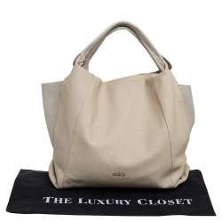 Pre Owned Furla Beige/Light Grey Perforated Leather Hobo