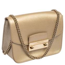 Furla Gold Leather Mini Metropolis Chain Crossbody Bag